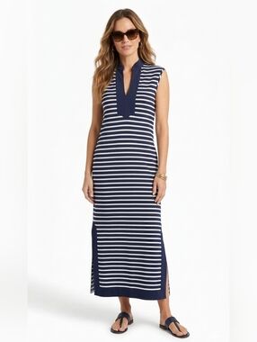 Jude Connally Navy and White Striped Polo Tank Dress